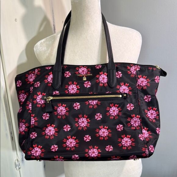 Michael Kors Handbags - Michael Kors Nylon Floral Tote Bag Black/Pink Floral Print, Gold Tone Hardware